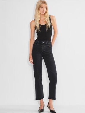 Denim Forum Black Arlo High-Rise Straight Jeans Size 25 Minimalist Designer Jean